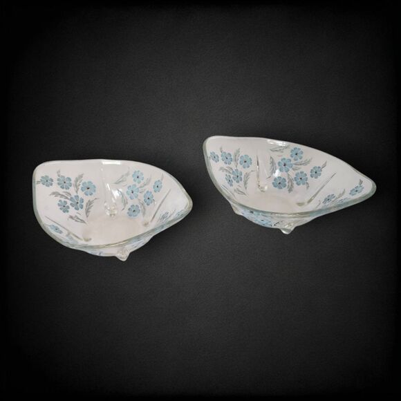 Anchor Hocking Swedish Modern Blue Cornflower Glass Serving Bowls Pair MCM Vntg - Picture 2 of 11